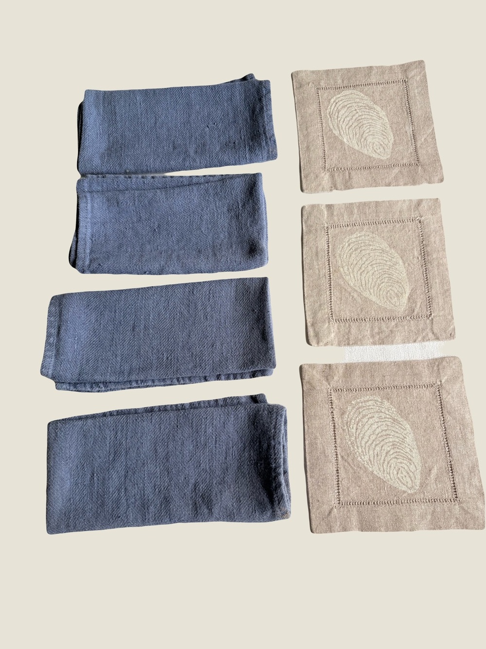 LinenMe Slate Blue Dinner Napkins & Stamped Oyster Cocktail Napkins 7pc Lot